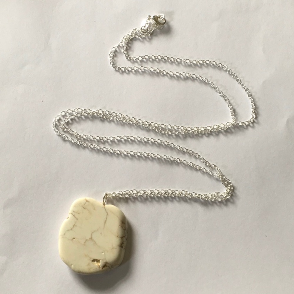 Natural White Howlite Sterling Silver Necklace 30”